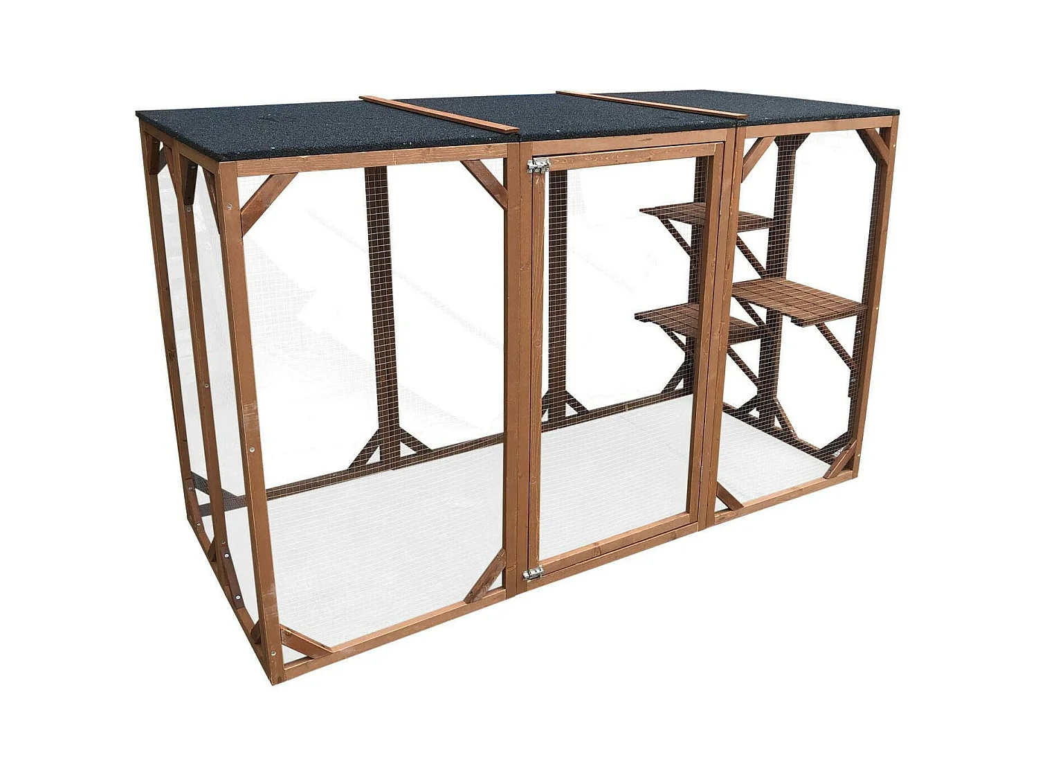 Recinto exterior para gatos, madera resistente 180 cm 3 zonas de descanso 16_0001711