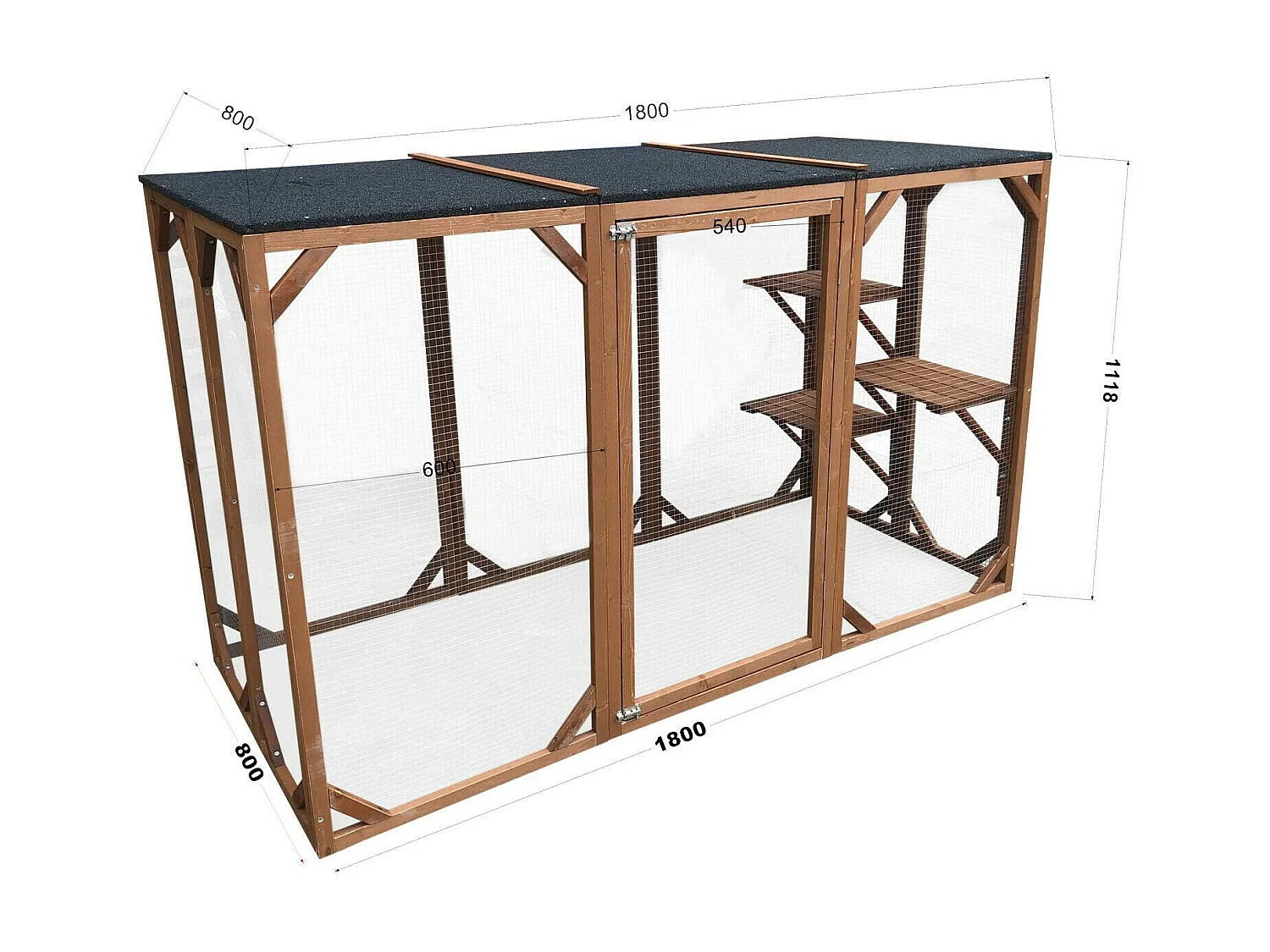 Recinto externo para gatos, madeira resistente 180 cm 3 áreas de descanso 16_0001711
