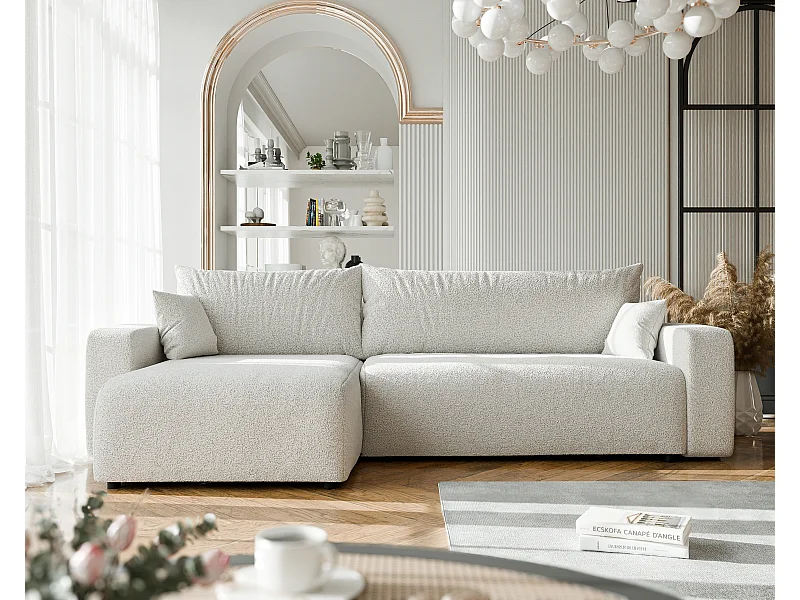 Canapé d'angle convertible en bouclé beige