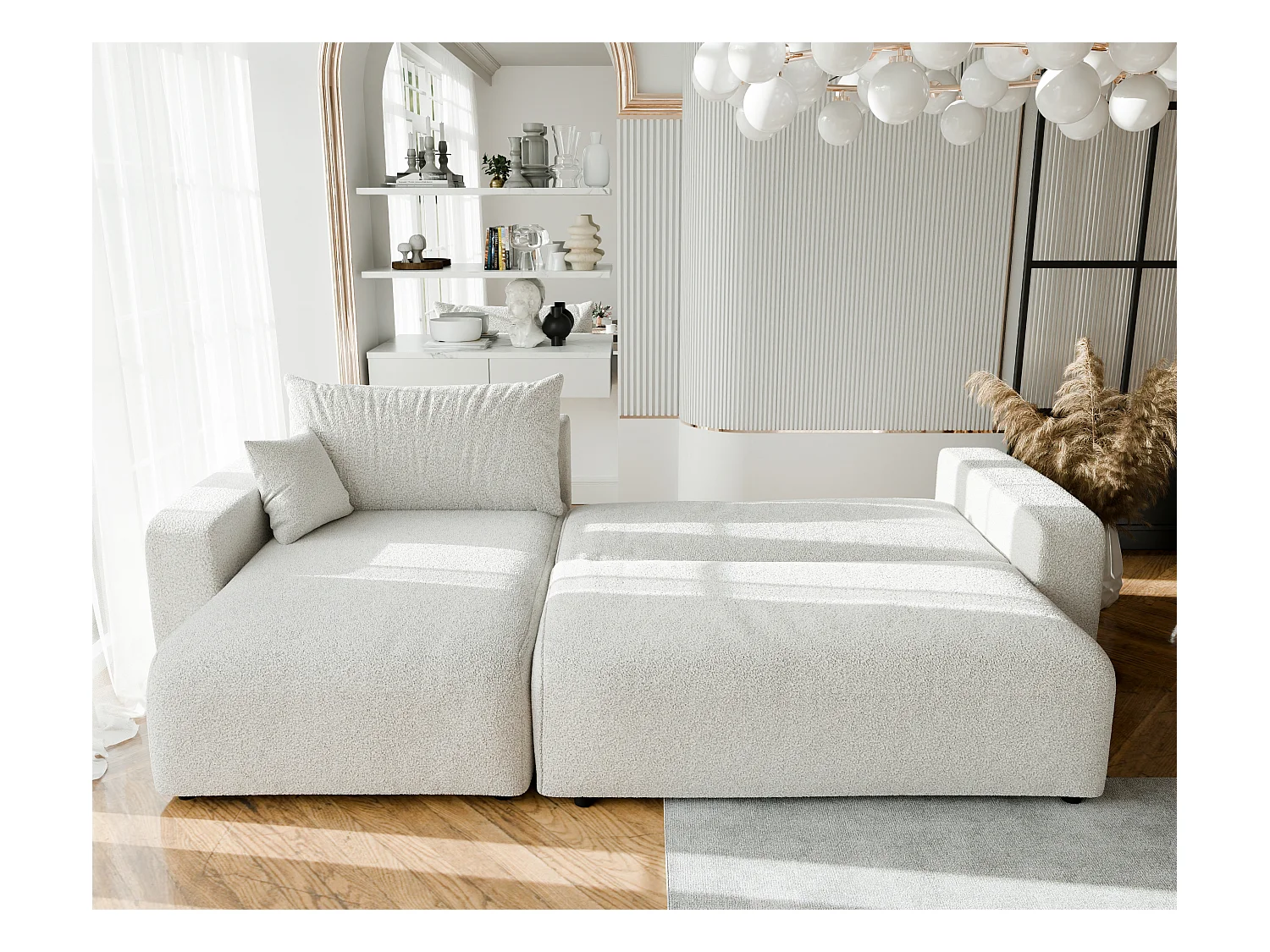 Canapé d'angle convertible en bouclé beige