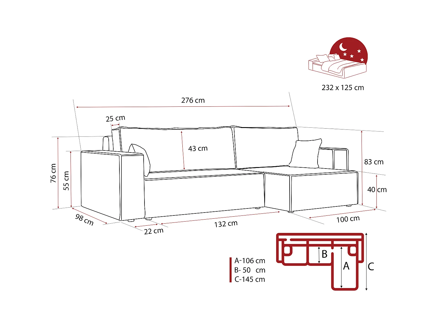Canapé d'angle convertible tissu velours côtelé cobalt