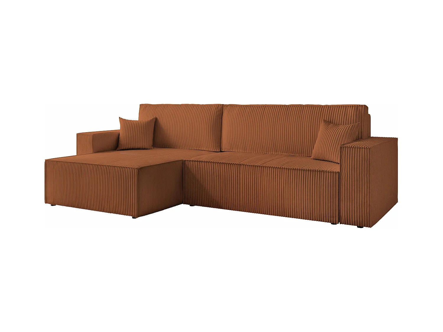 Canapé d'angle convertible tissu velours côtelé cuivre