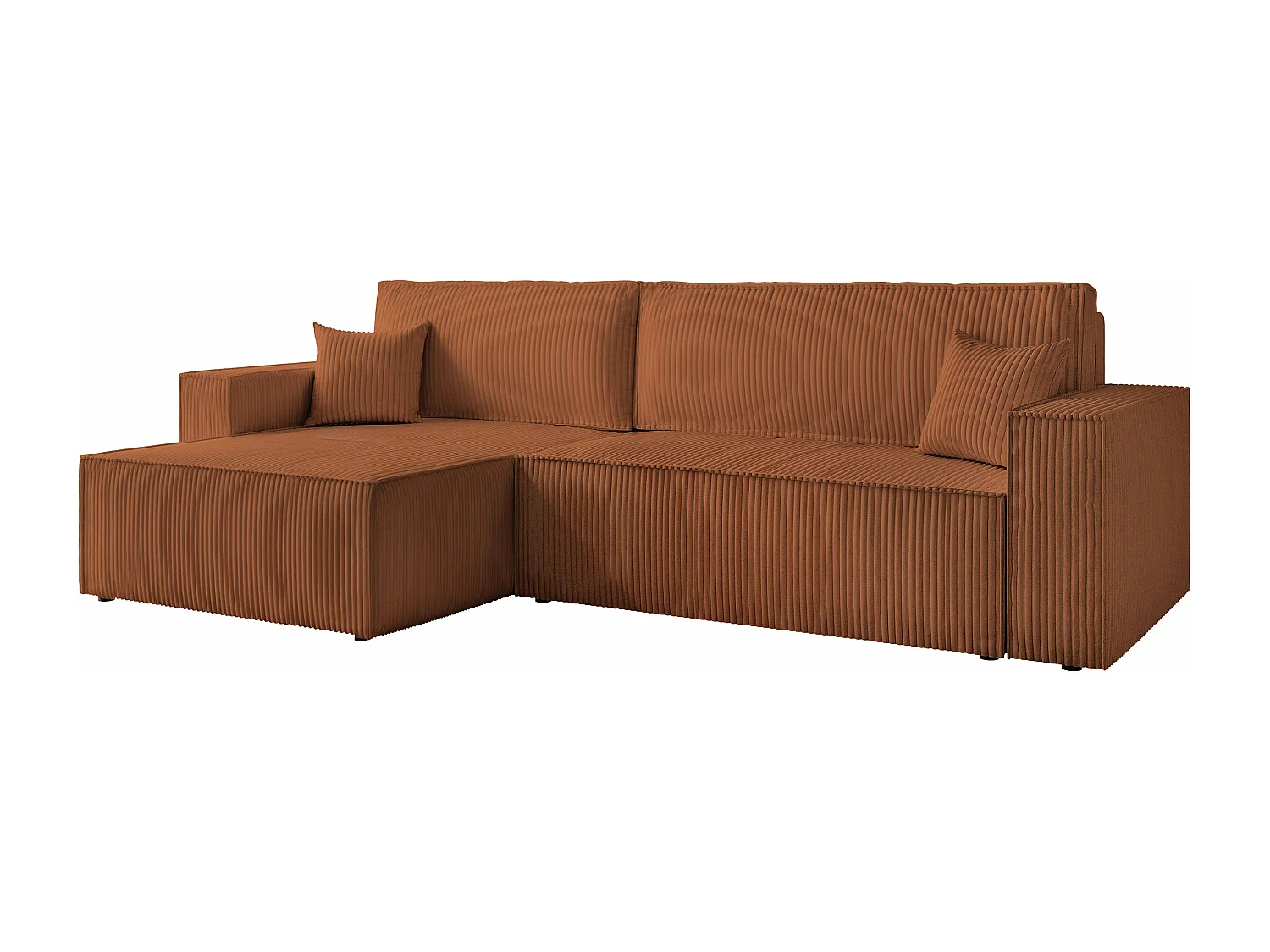 Canapé d'angle convertible tissu velours côtelé cuivre