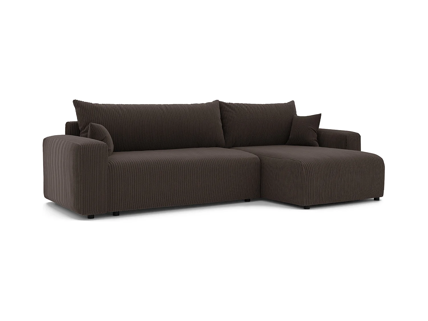 Canapé d'angle convertible tissu velours côtelé chocolat