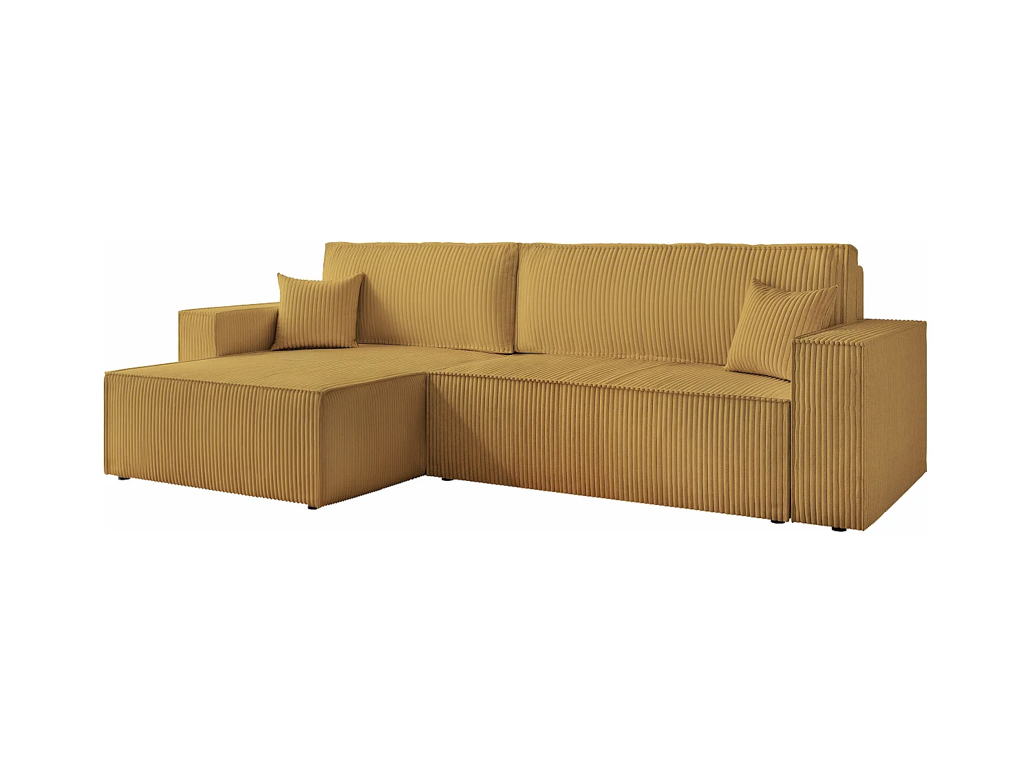 Canapé d'angle convertible tissu velours côtelé moutarde