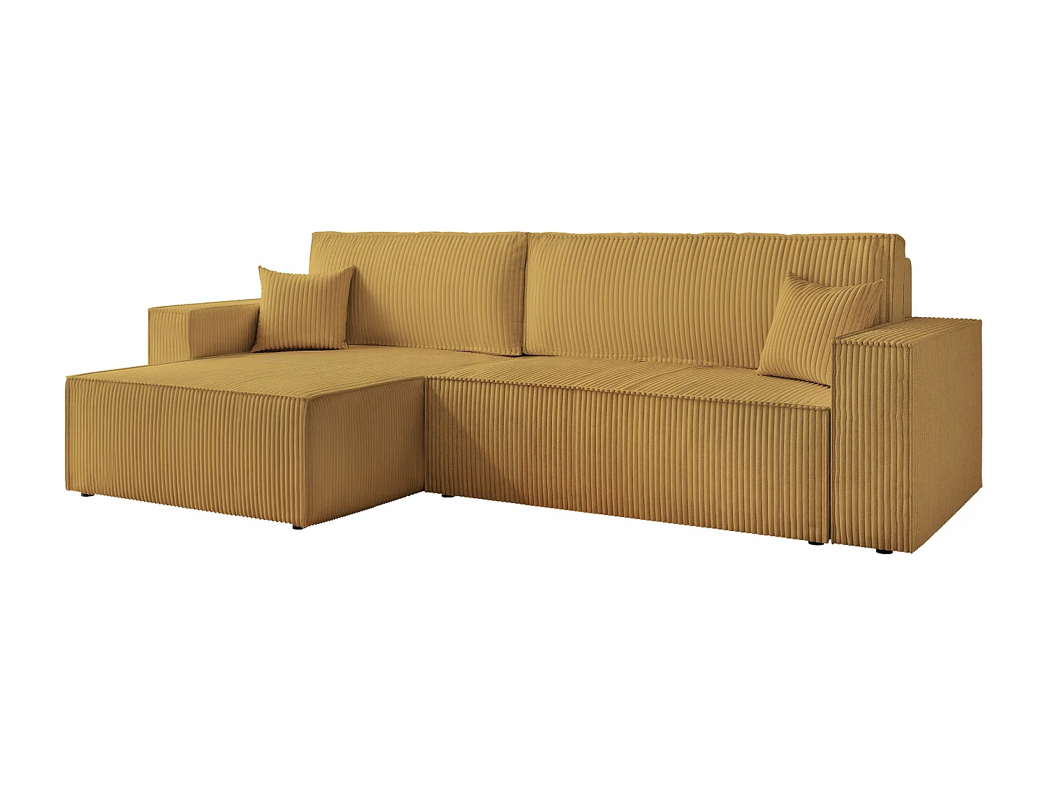 Canapé d'angle convertible tissu velours côtelé moutarde