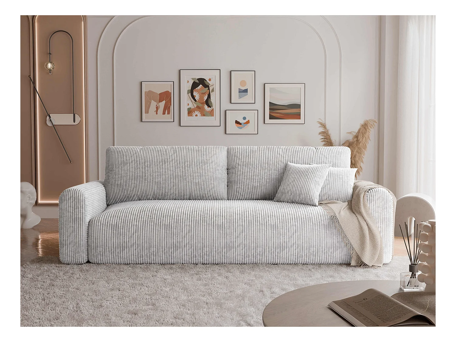 Canapé Jobo réversible convertible en tissu Gris