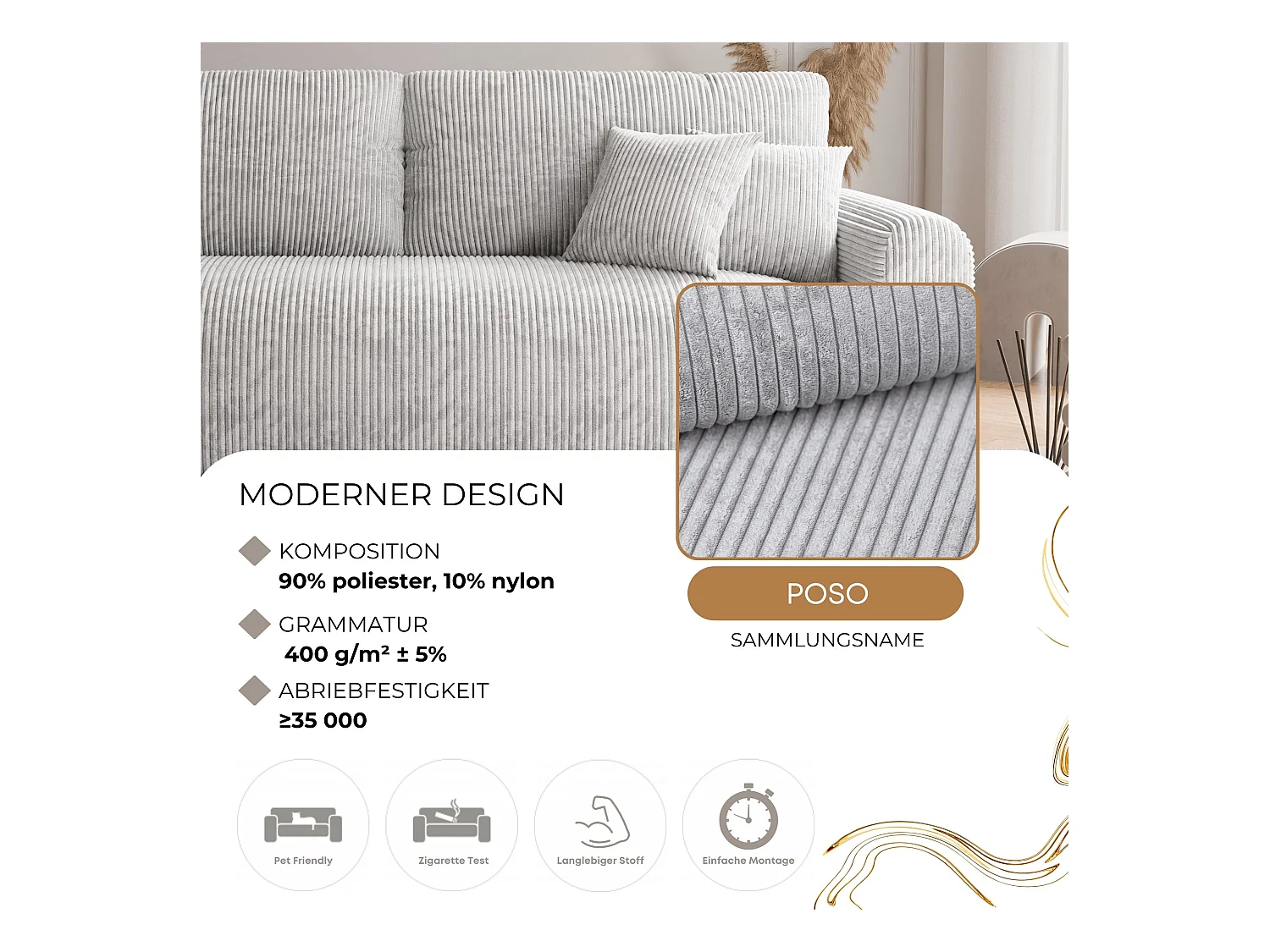 Canapé Jobo réversible convertible en tissu Gris