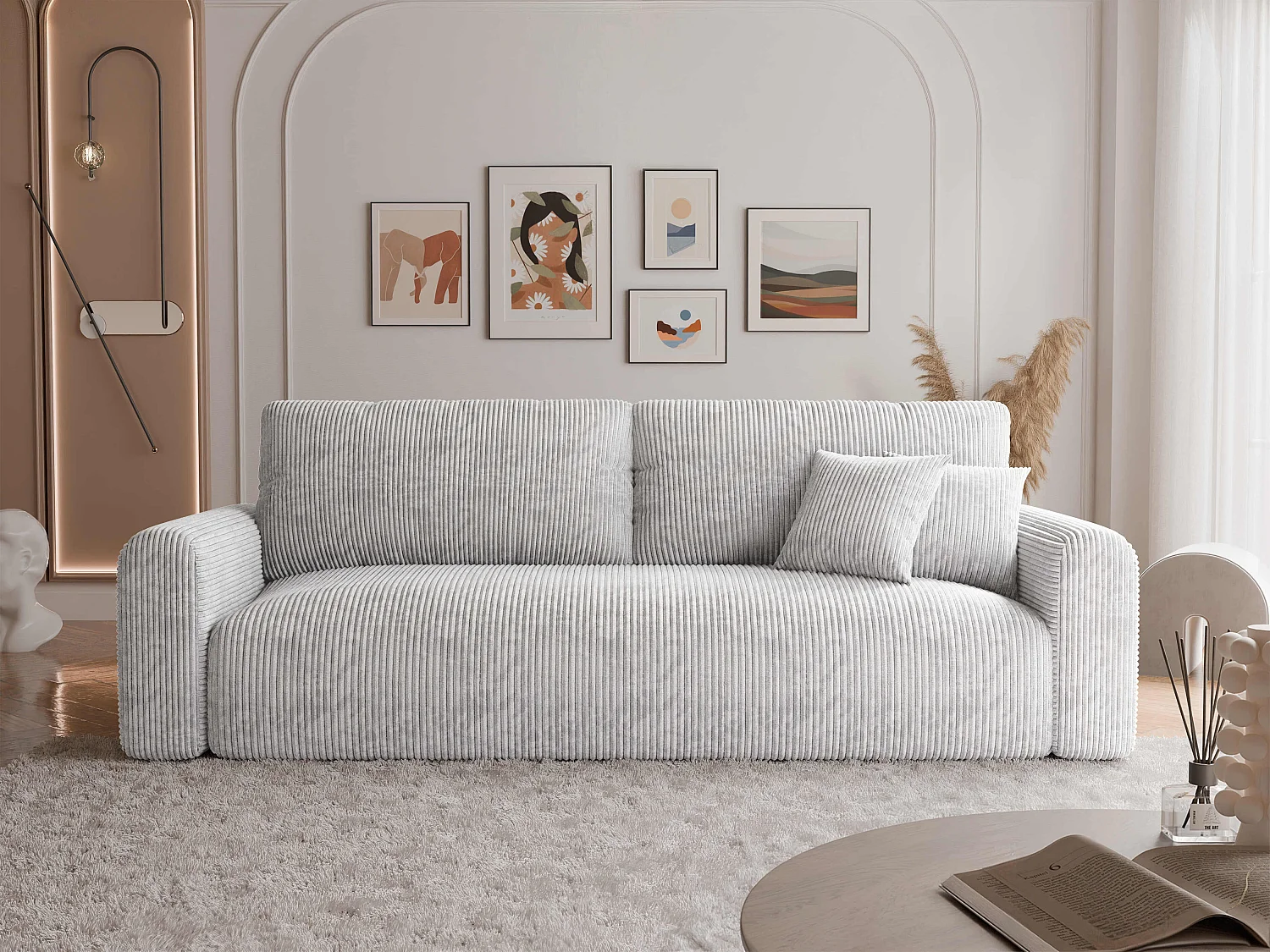 Canapé Jobo réversible convertible en tissu Gris