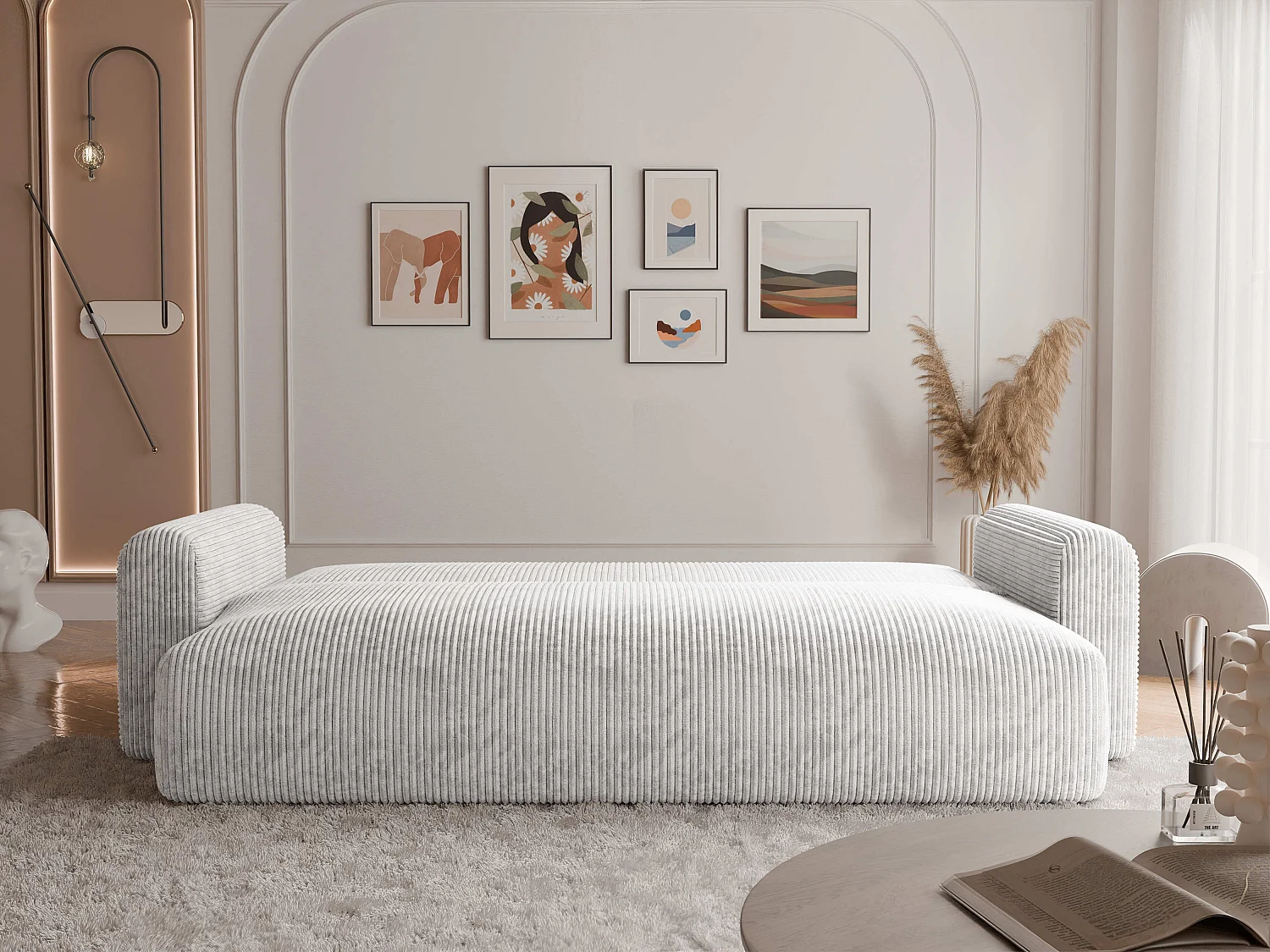 Canapé Jobo réversible convertible en tissu Gris