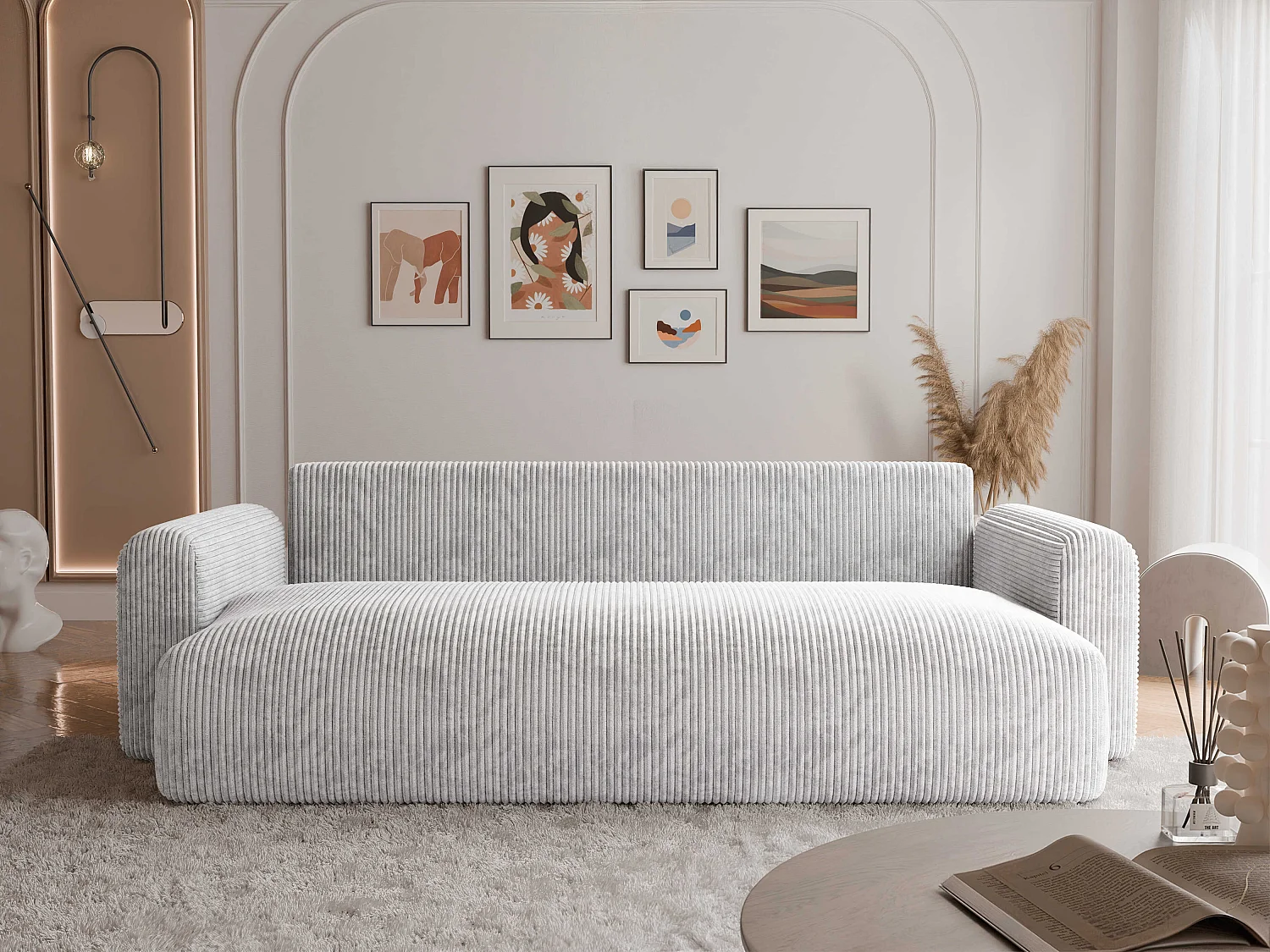 Canapé Jobo réversible convertible en tissu Gris