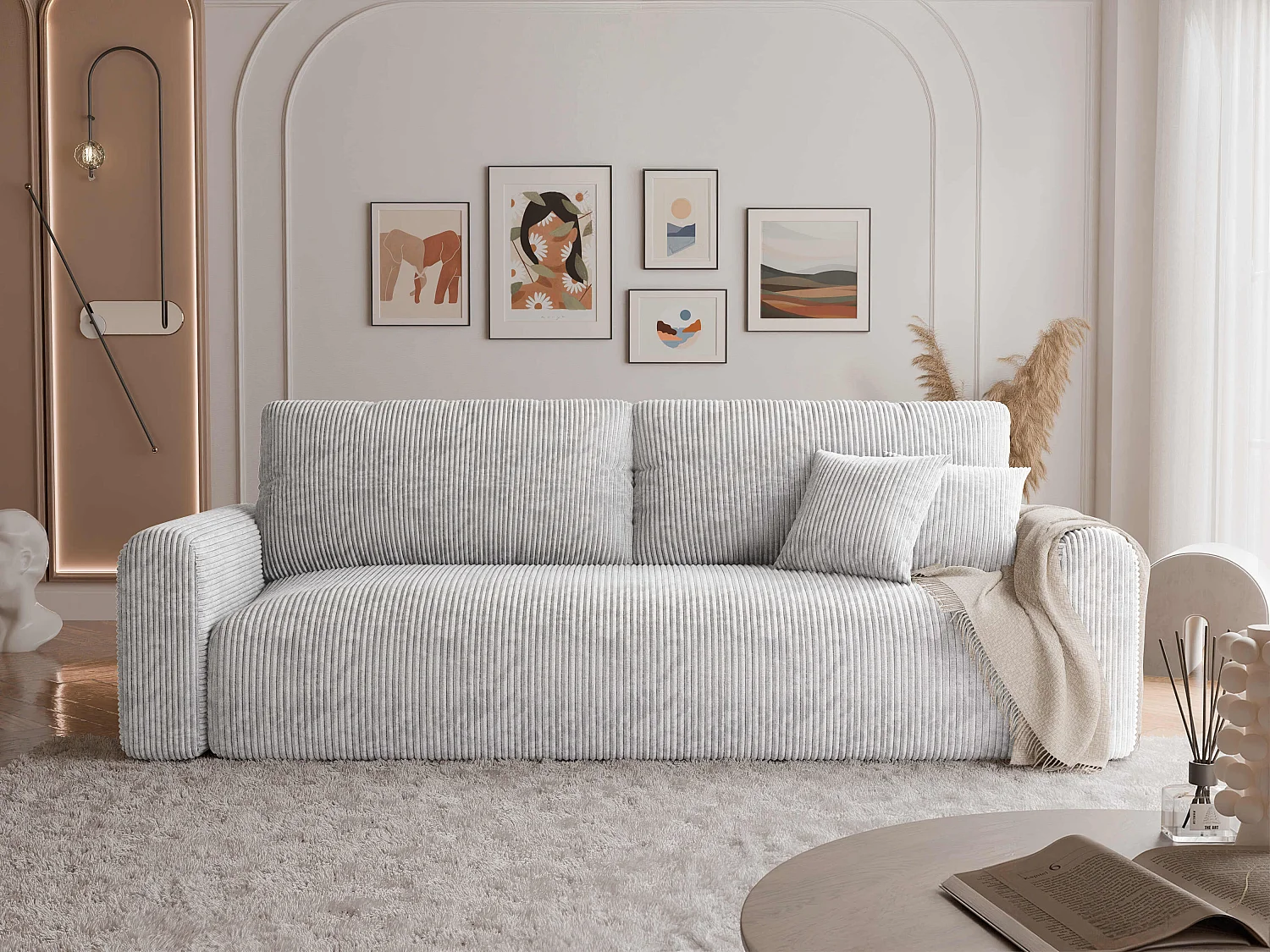 Canapé Jobo réversible convertible en tissu Gris