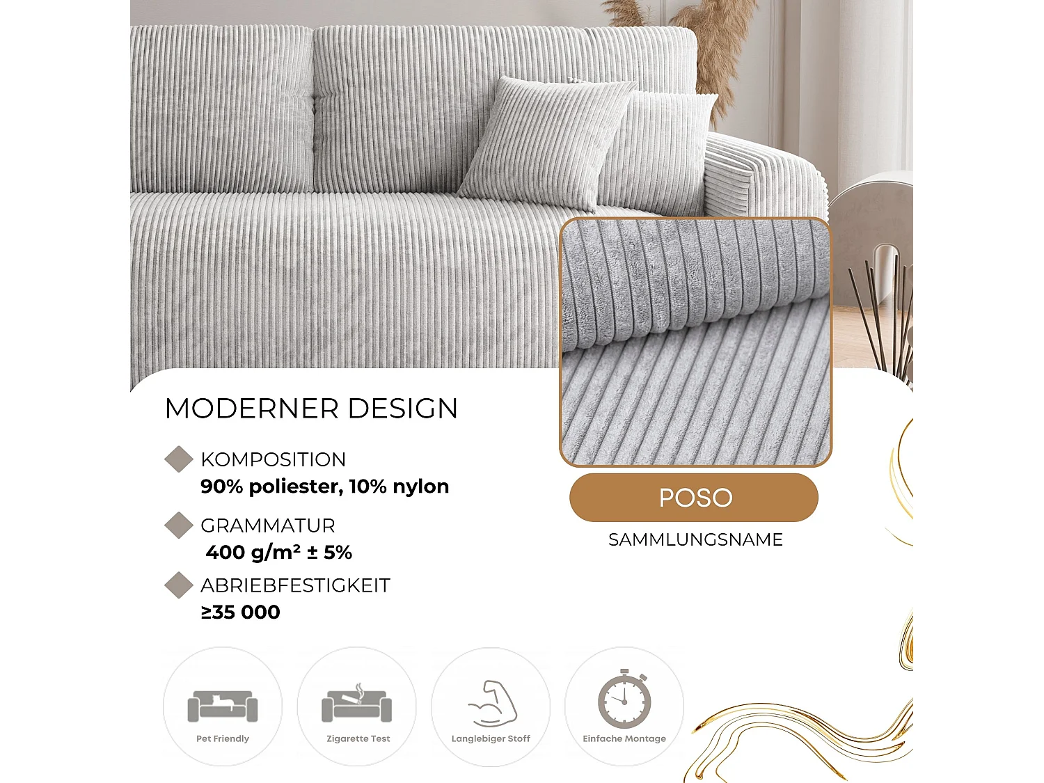 Canapé Jobo réversible convertible en tissu Gris