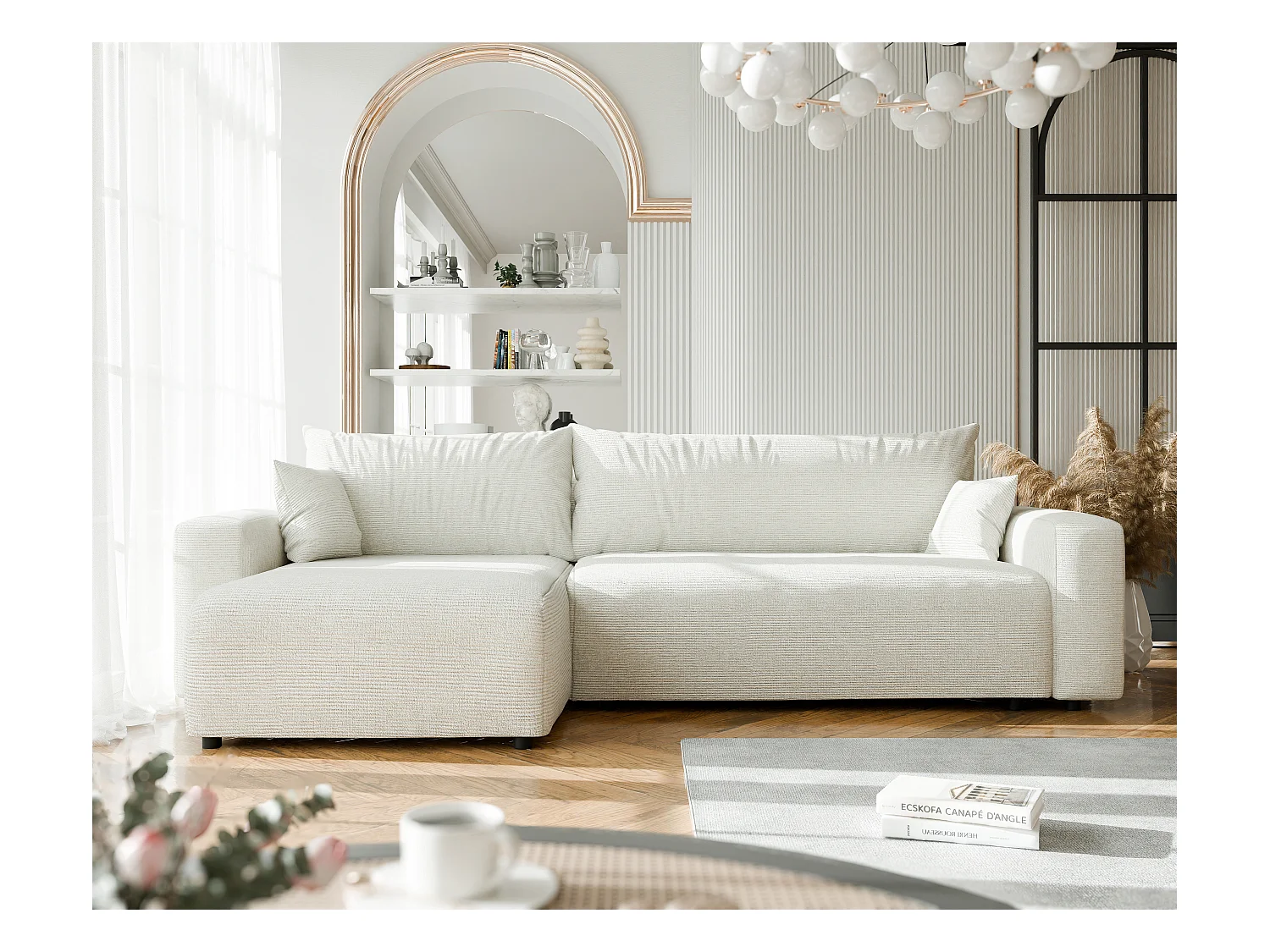 Canapé d'angle convertible en tissu Baltimore Sand