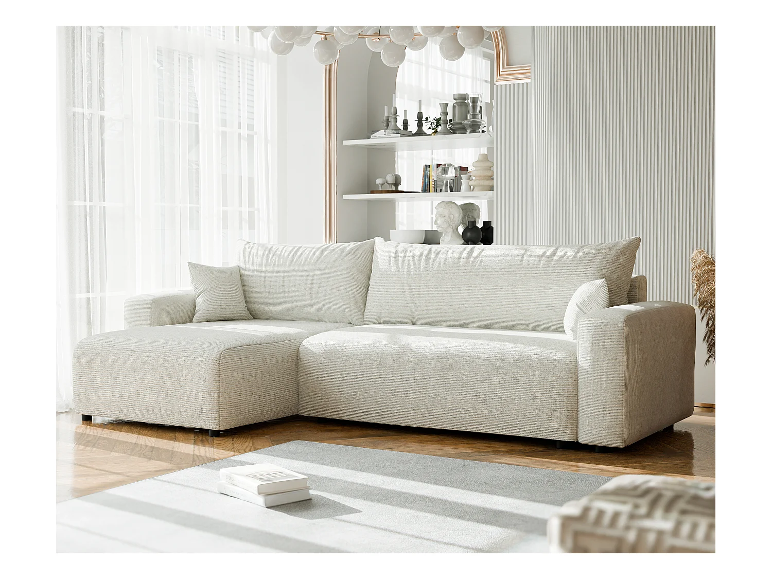 Canapé d'angle convertible en tissu Baltimore Sand