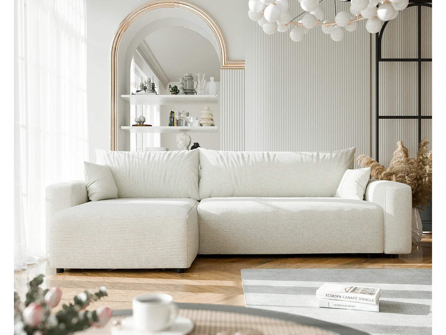 Canapé d'angle convertible en tissu Baltimore Sand