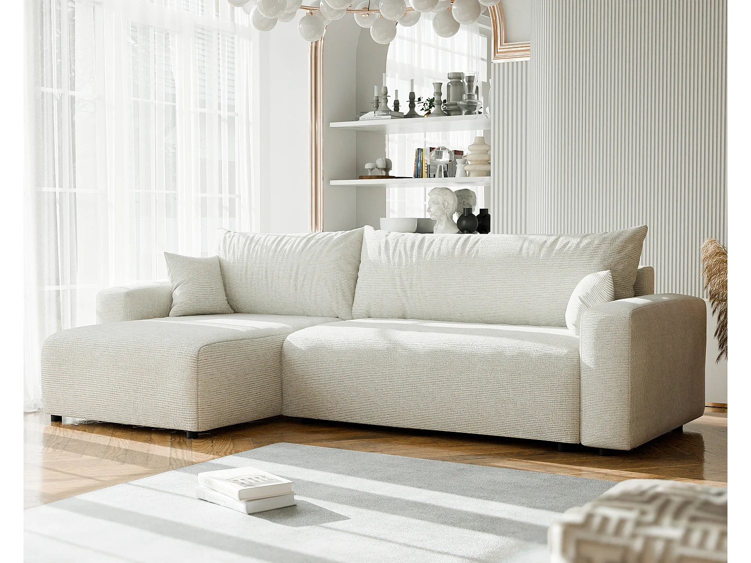 Canapé d'angle convertible en tissu Baltimore Sand