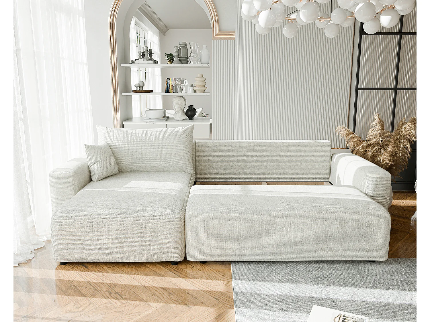 Canapé d'angle convertible en tissu Baltimore Sand