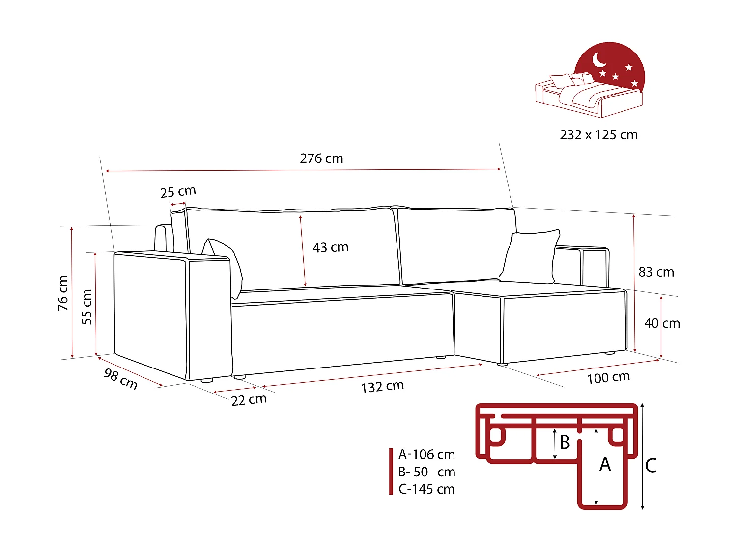 Canapé d'angle convertible tissu velours côtelé graphite