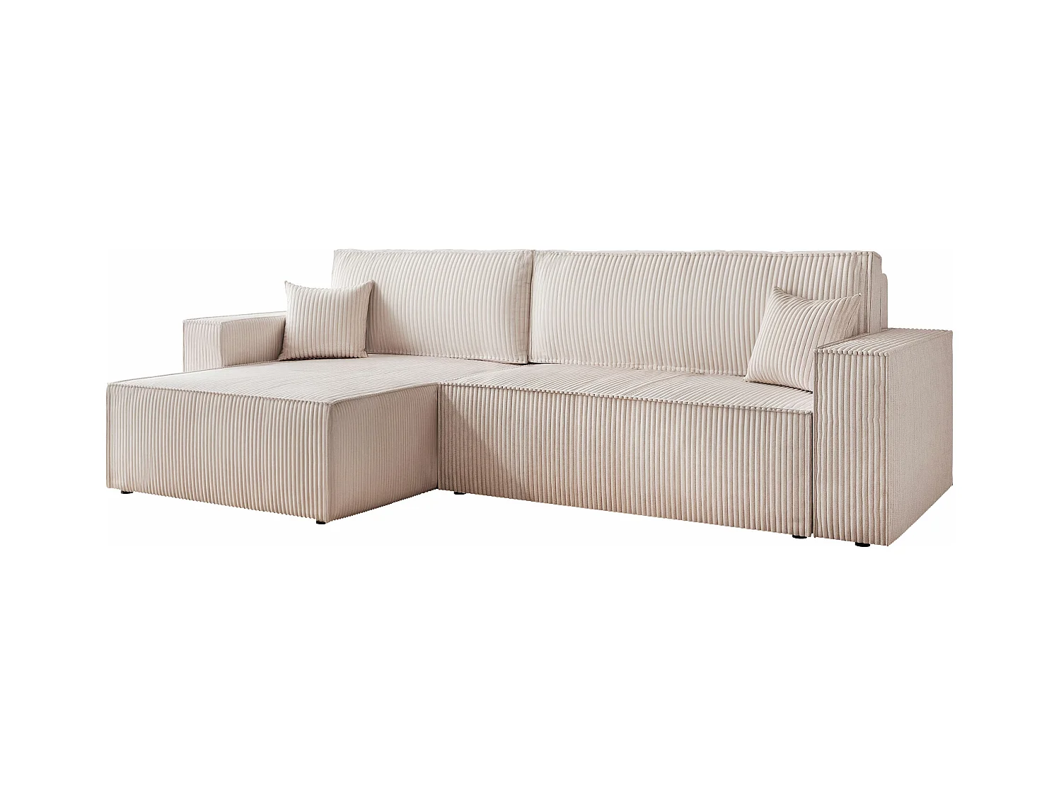 Canapé d'angle convertible tissu velours côtelé vanille