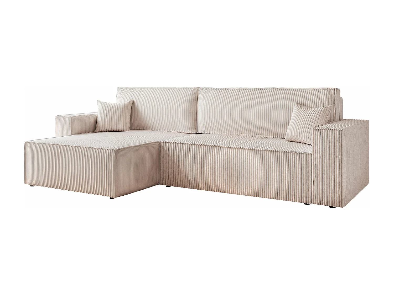 Canapé d'angle convertible tissu velours côtelé vanille