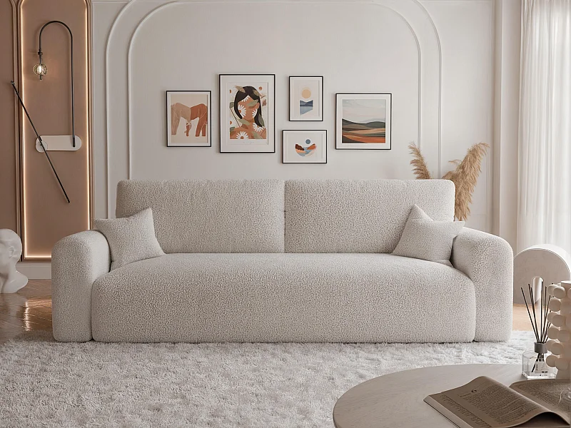 Canapé Jobo réversible convertible en tissu Beige