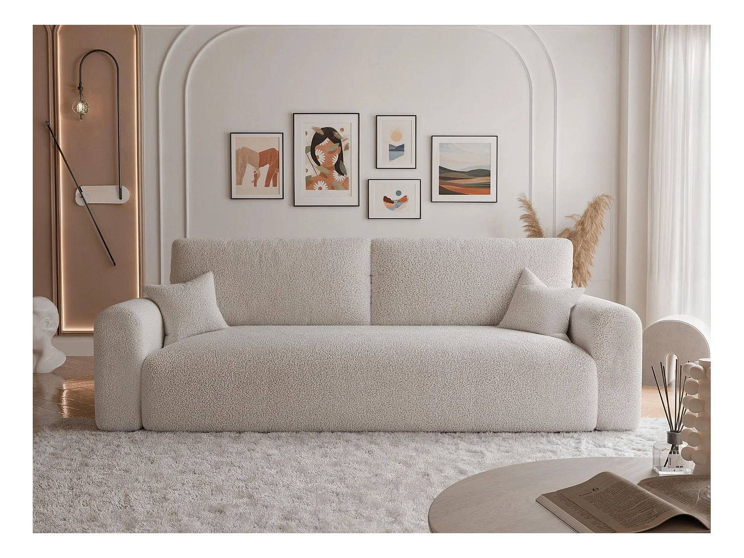 Canapé Jobo réversible convertible en tissu Beige