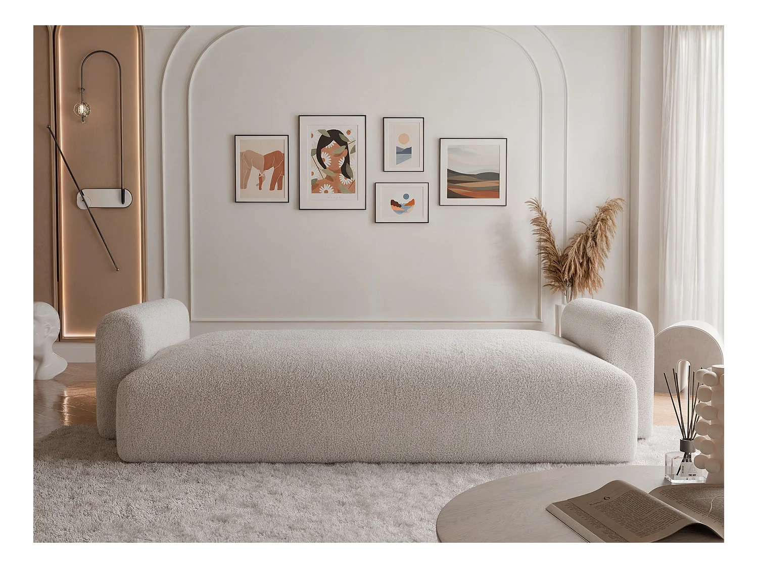 Canapé Jobo réversible convertible en tissu Beige