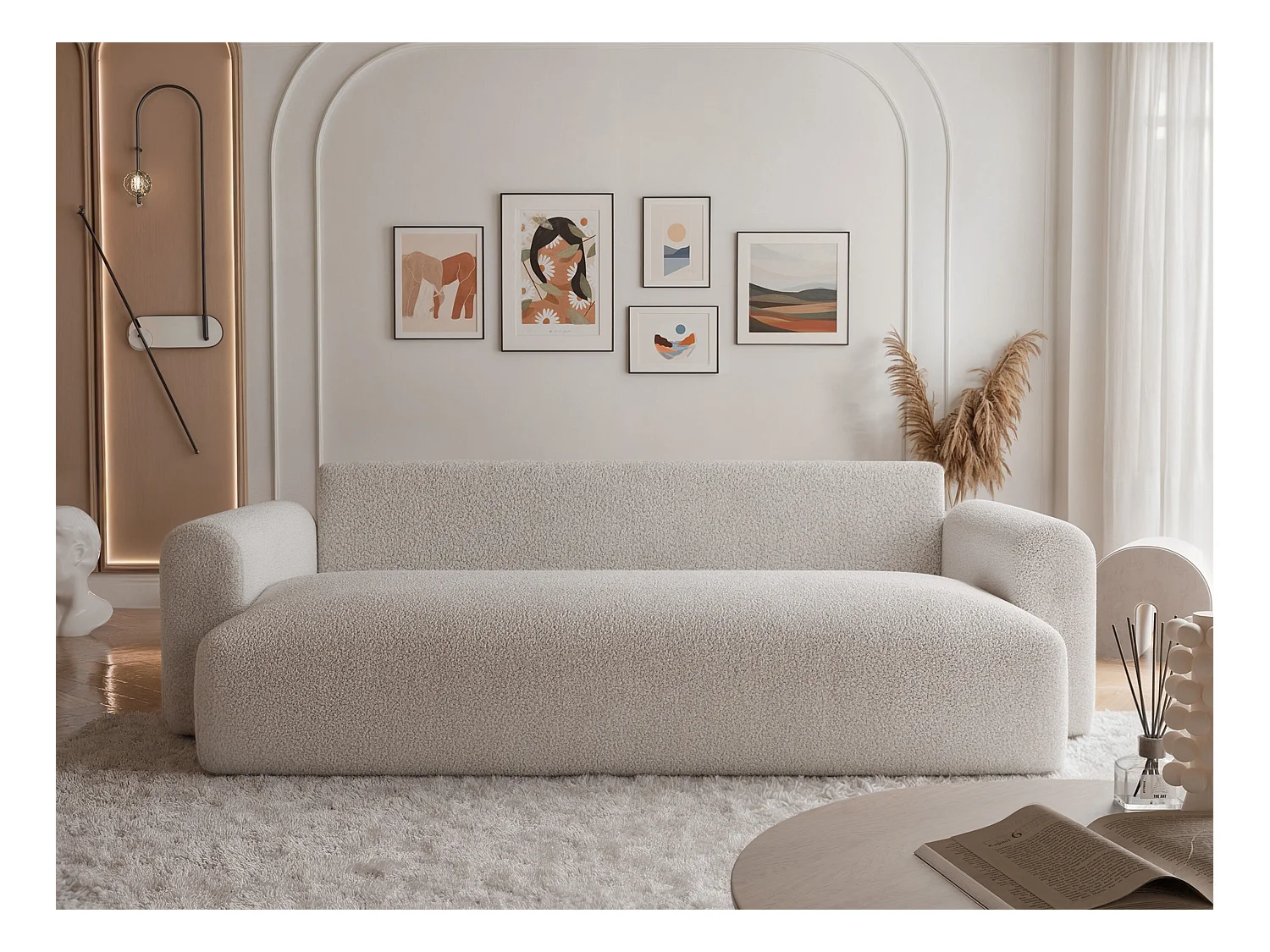 Canapé Jobo réversible convertible en tissu Beige