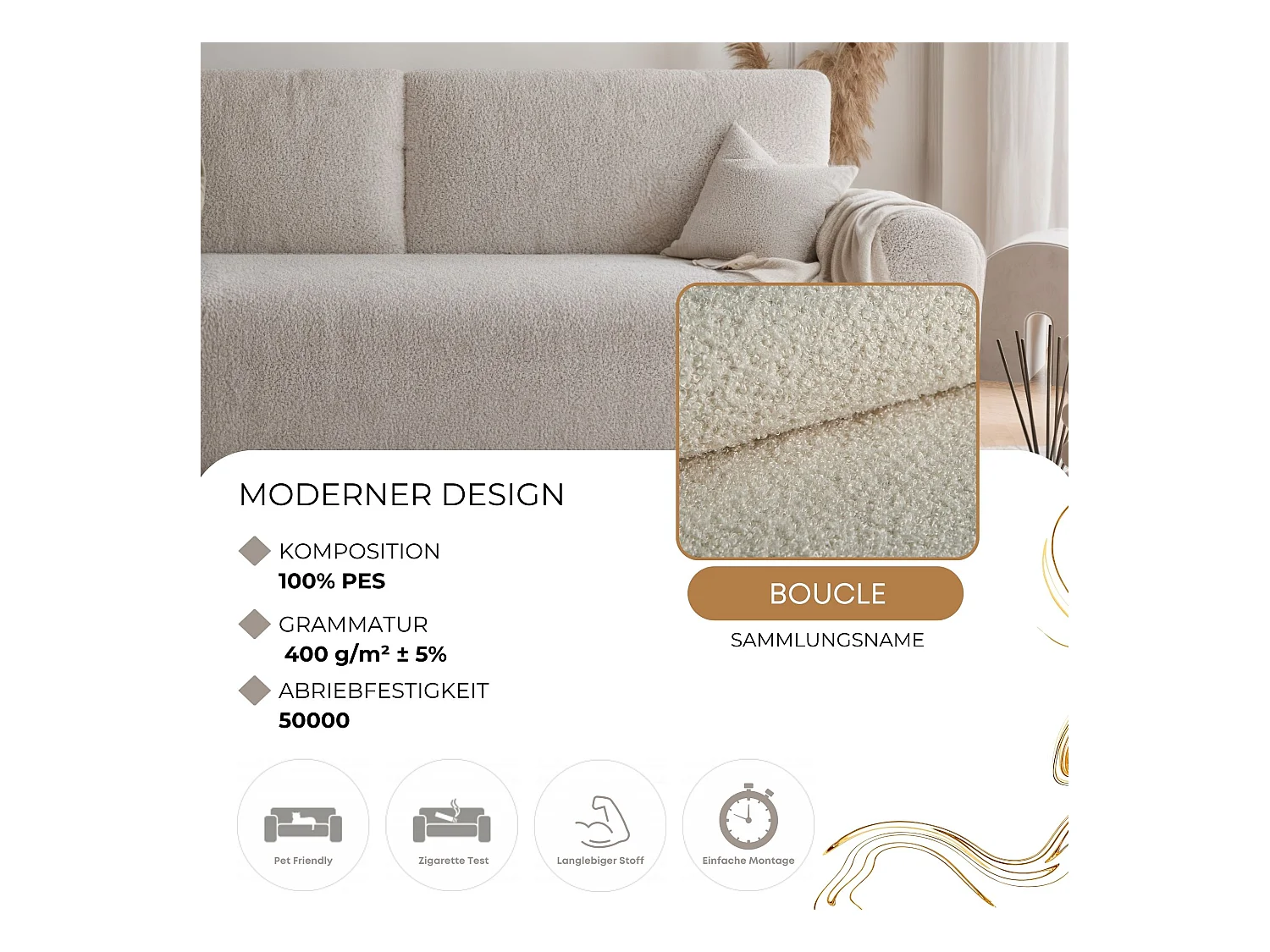 Canapé Jobo réversible convertible en tissu Beige