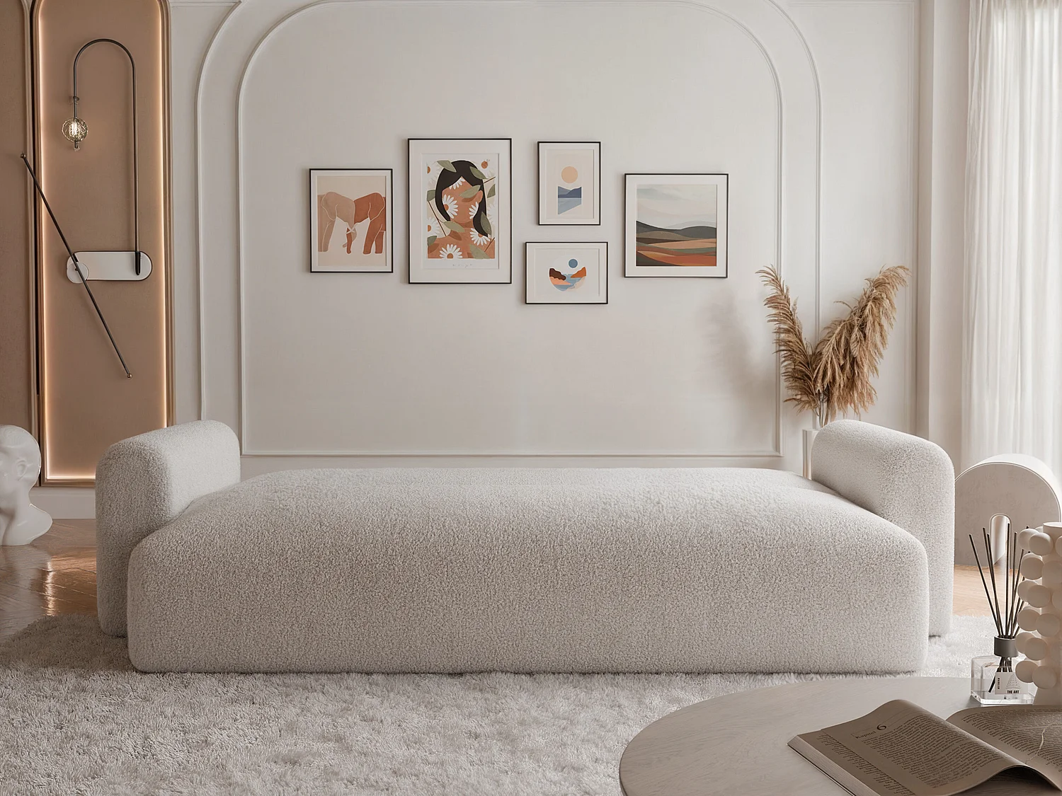 Canapé Jobo réversible convertible en tissu Beige