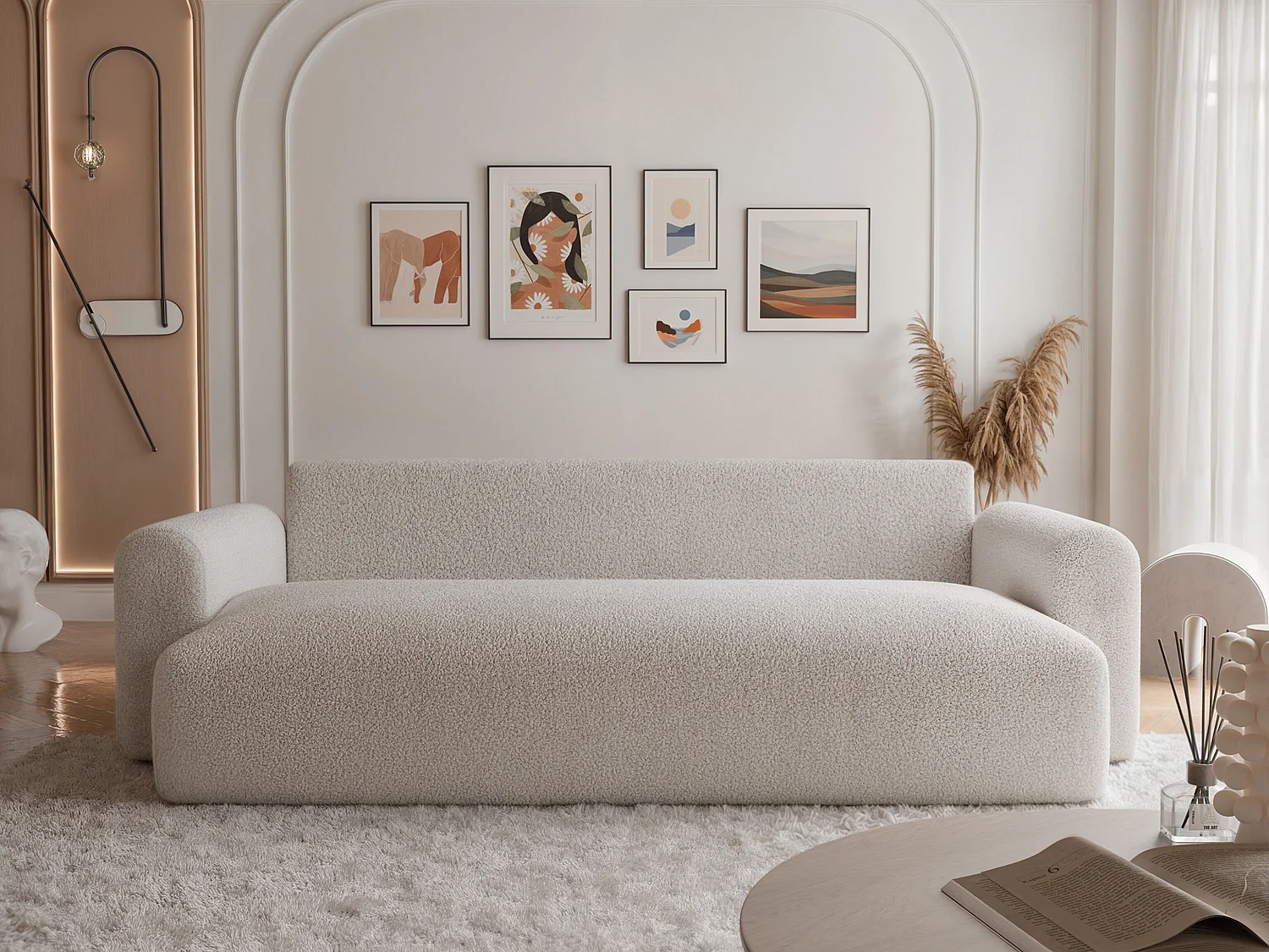 Canapé Jobo réversible convertible en tissu Beige