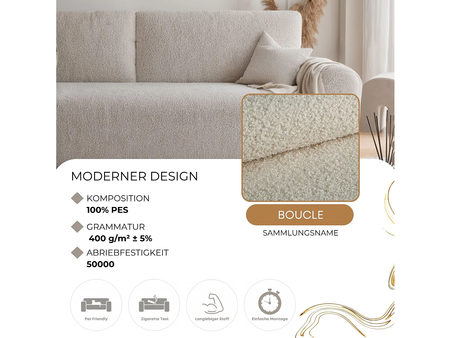 Canapé Jobo réversible convertible en tissu Beige