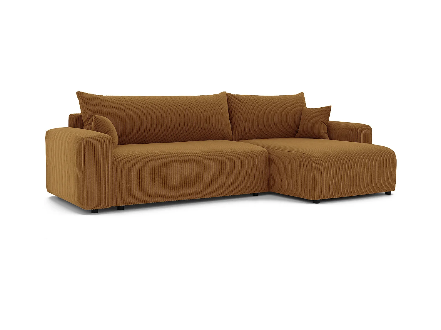 Canapé d'angle convertible tissu velours côtelé moutarde