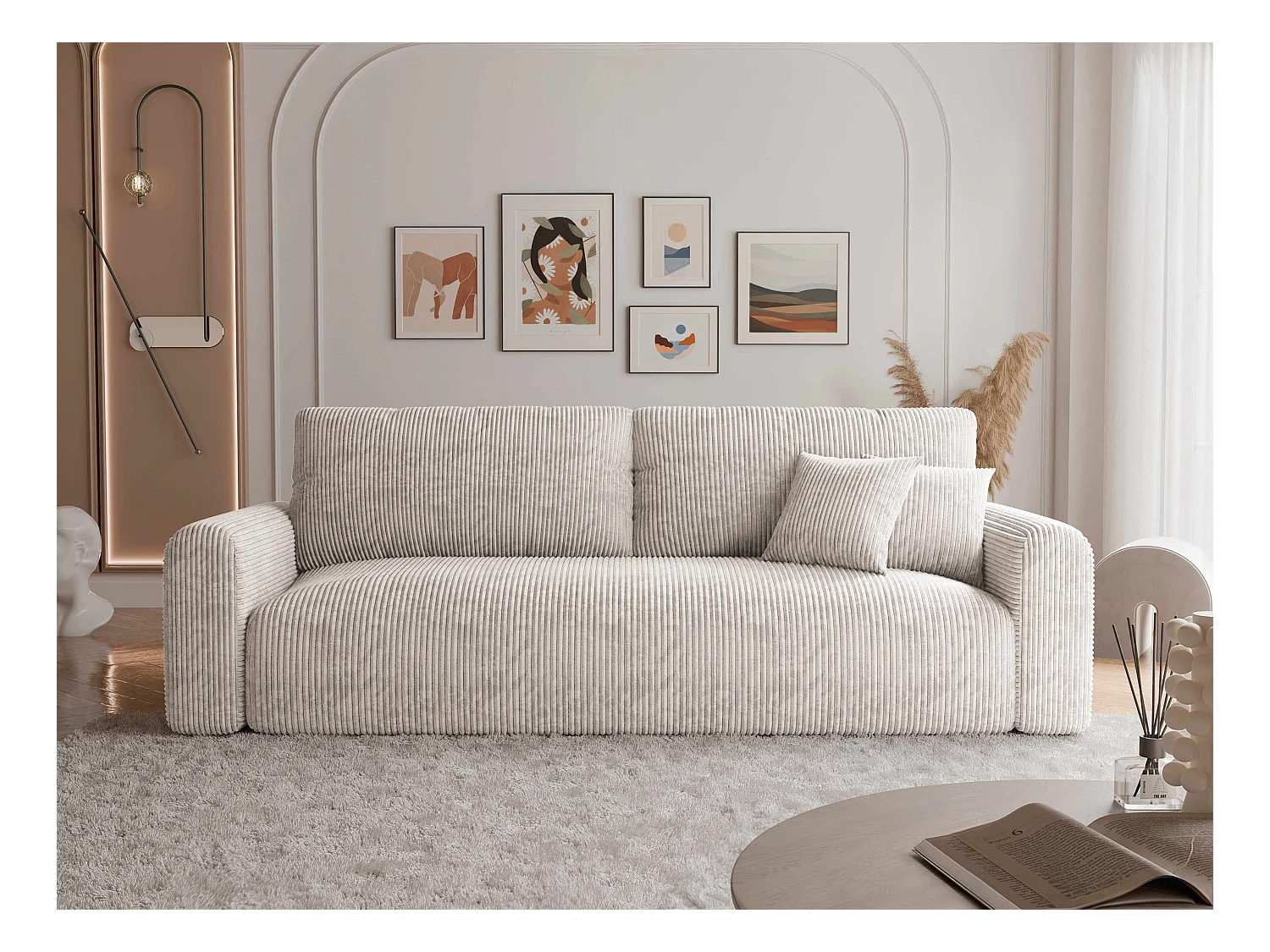 Canapé Jobo réversible convertible en tissu Beige