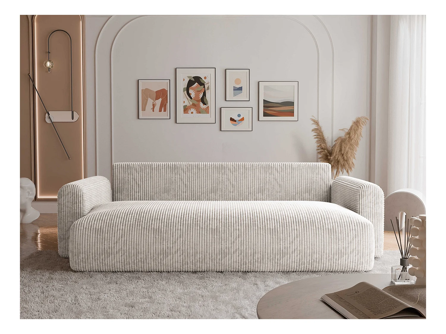 Canapé Jobo réversible convertible en tissu Beige