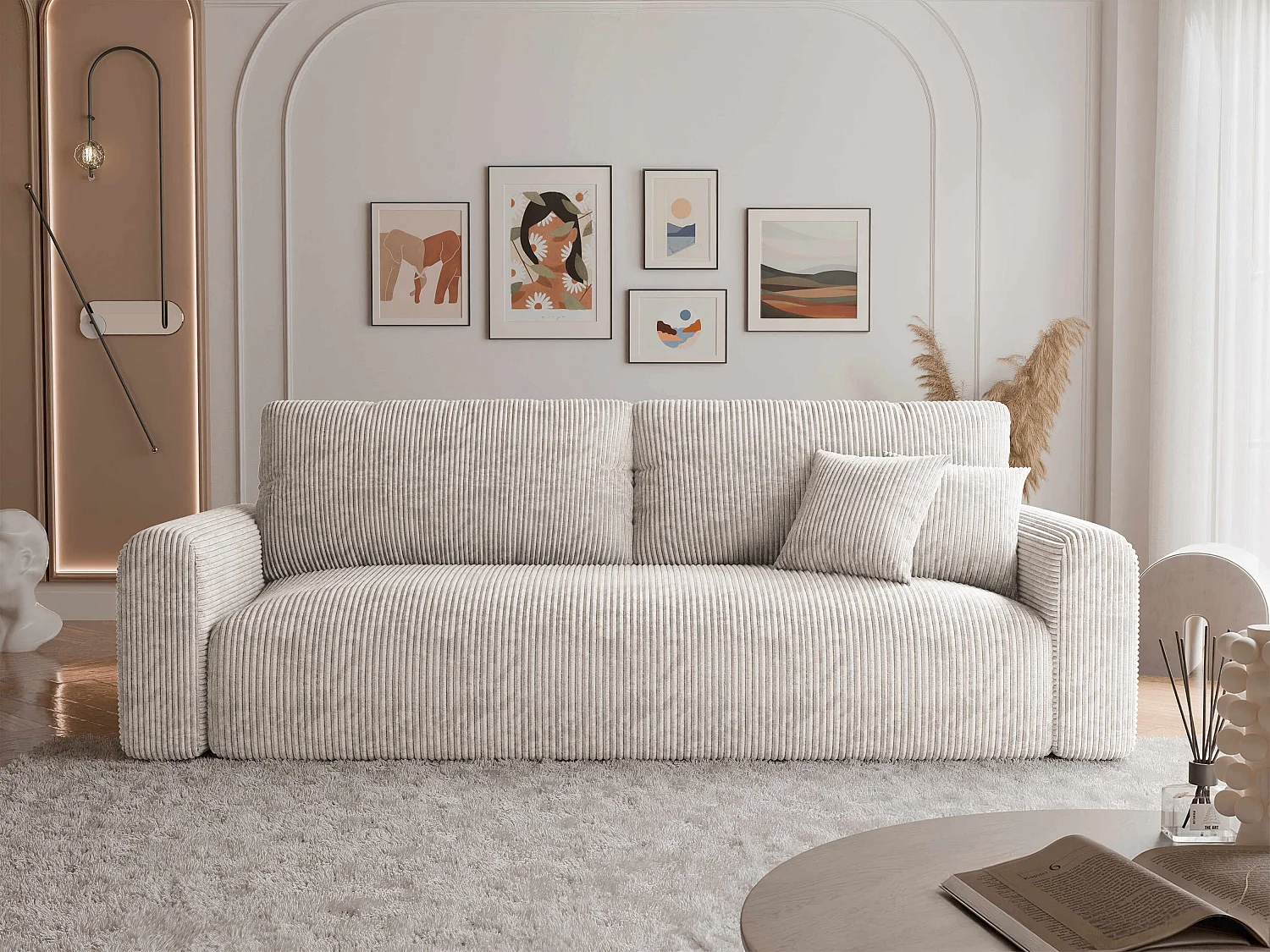 Canapé Jobo réversible convertible en tissu Beige