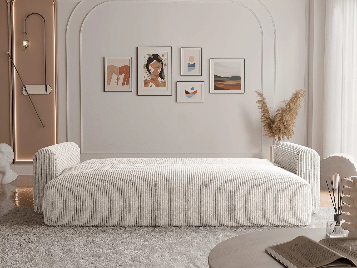 Canapé Jobo réversible convertible en tissu Beige