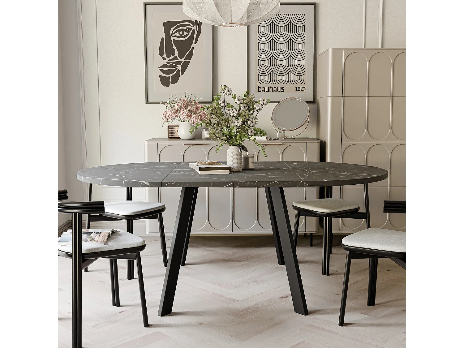 Table extensible grigia pietra