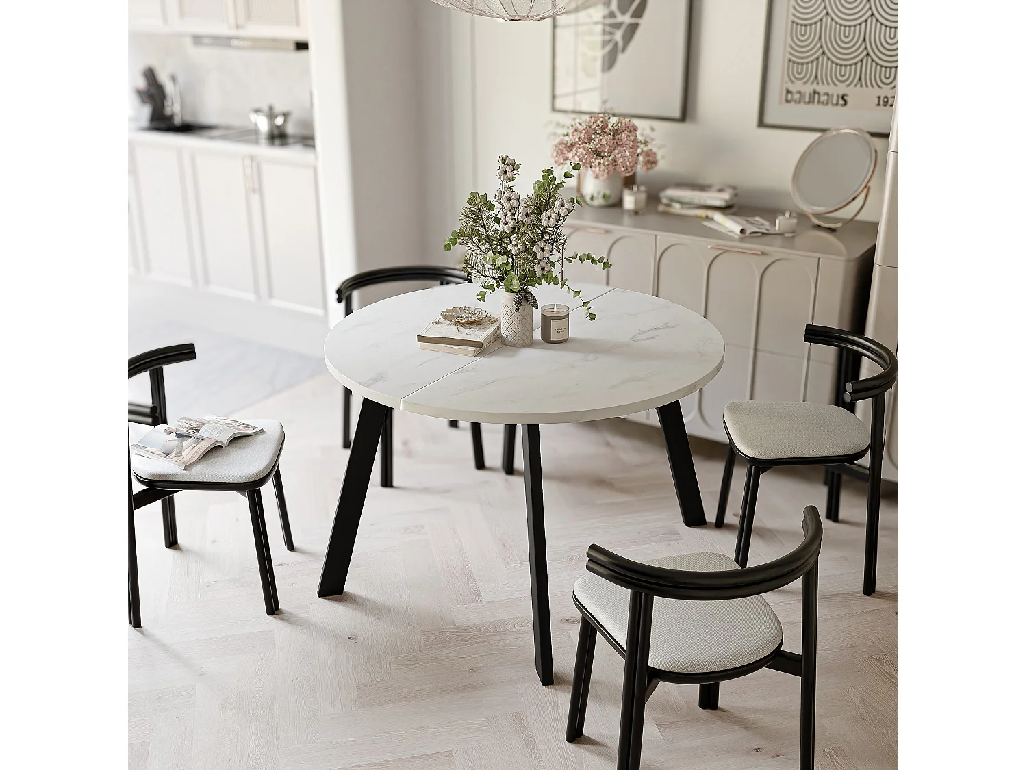 Table extensible marbre bianco