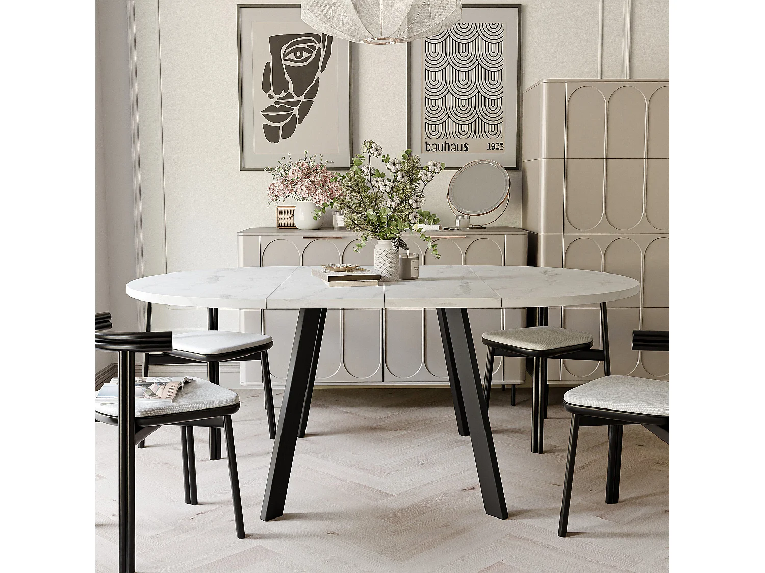 Table extensible marbre bianco