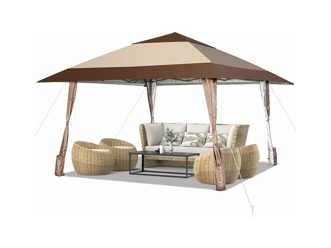 Cenador de jardín plegable 3m x 3m con soportes de hierro y ruedas carpa de recepción impermeable upf 50+ a una altura 265-285cm 20_0004988