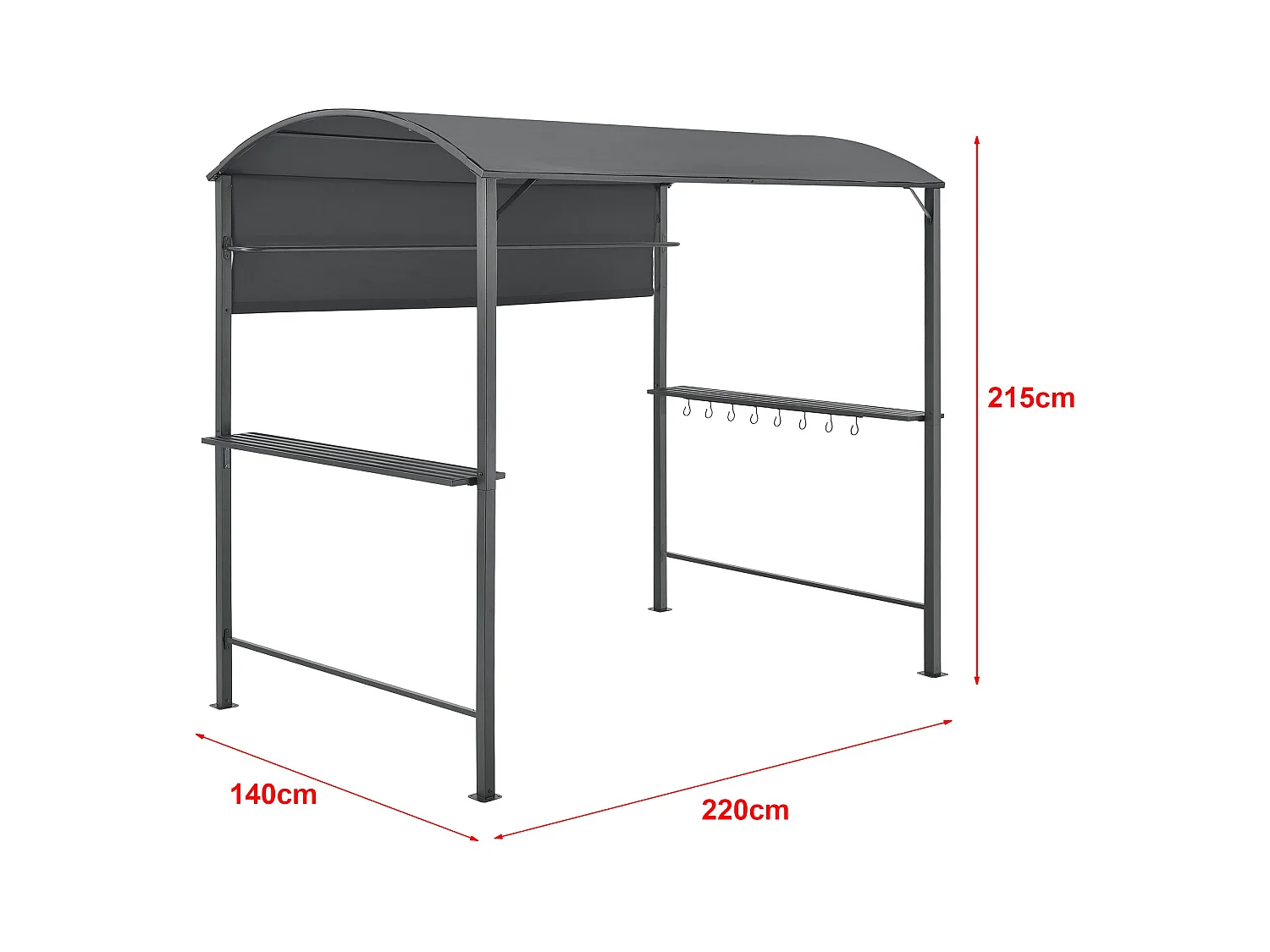 Tonnelle pavillon de barbecue grise 215 x 220 x 140 cm 03_0008739