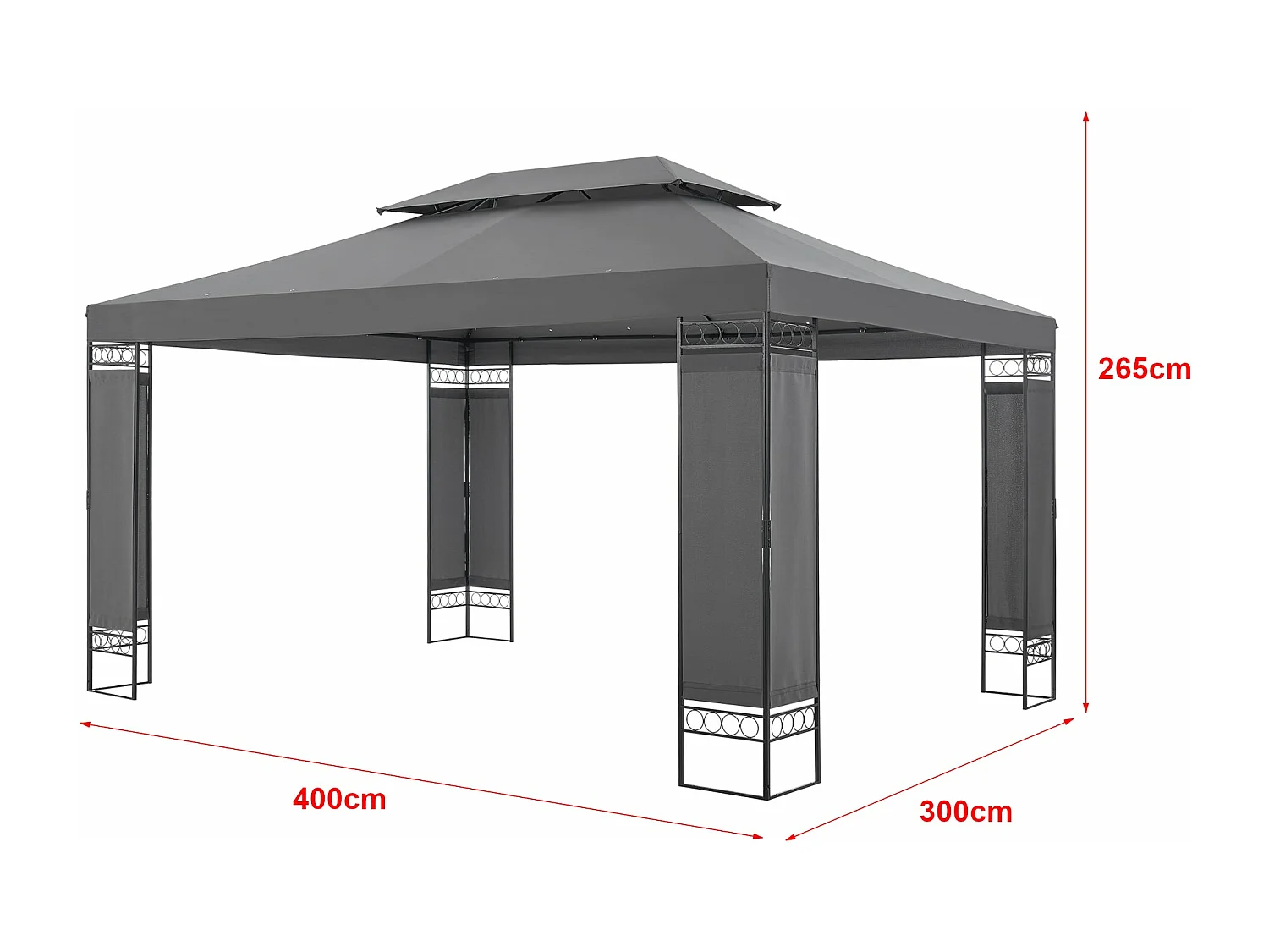 Gazebo de jardim Lanciano com estrutura de aço 400 x 300 x 265 cm cinza escuro 03_0008749
