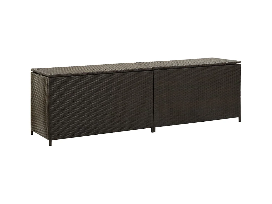 Baúl para almacenamiento de muebles de jardín de resina tejida 200 x 50 x 60 cm marrón 02_0013123