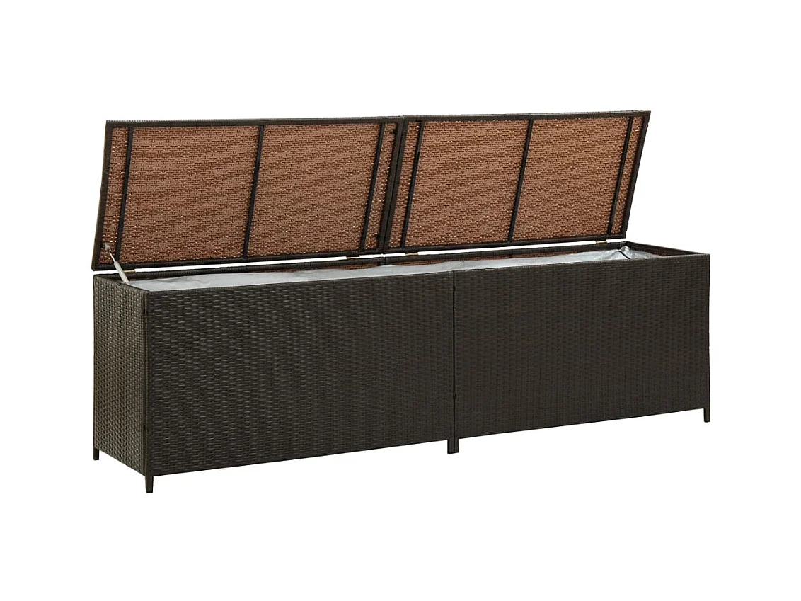 Baúl para almacenamiento de muebles de jardín de resina tejida 200 x 50 x 60 cm marrón 02_0013123