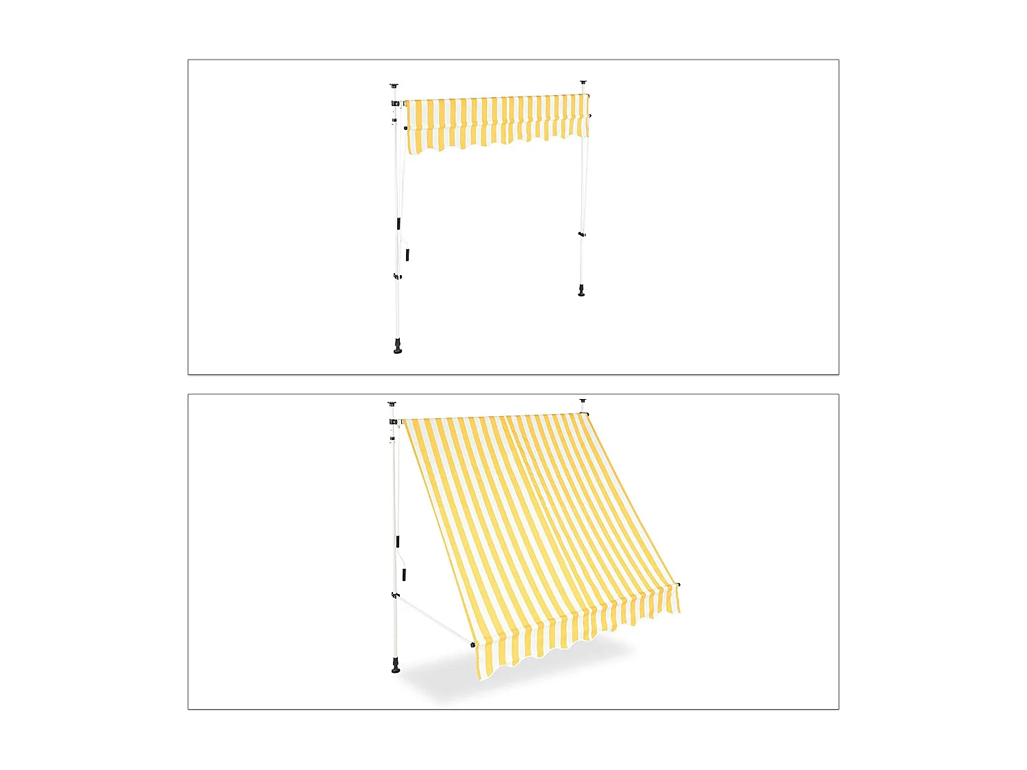 Tenda da balcone telescopica a manovella altezza regolabile in acciaio poliestere resistente ai raggi UV 200 x 120 cm bianco e giallo 13_0001619_6