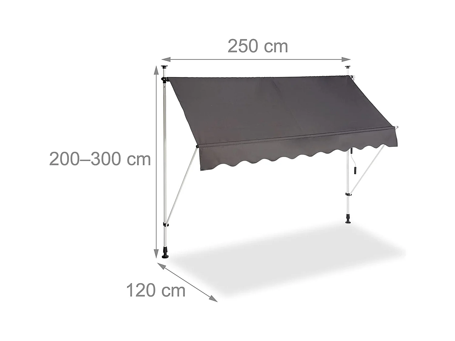 Toldo telescópico de varanda com altura ajustável em aço poliéster resistente aos raios UV 250 x 120 cm cinza 13_0002541_4