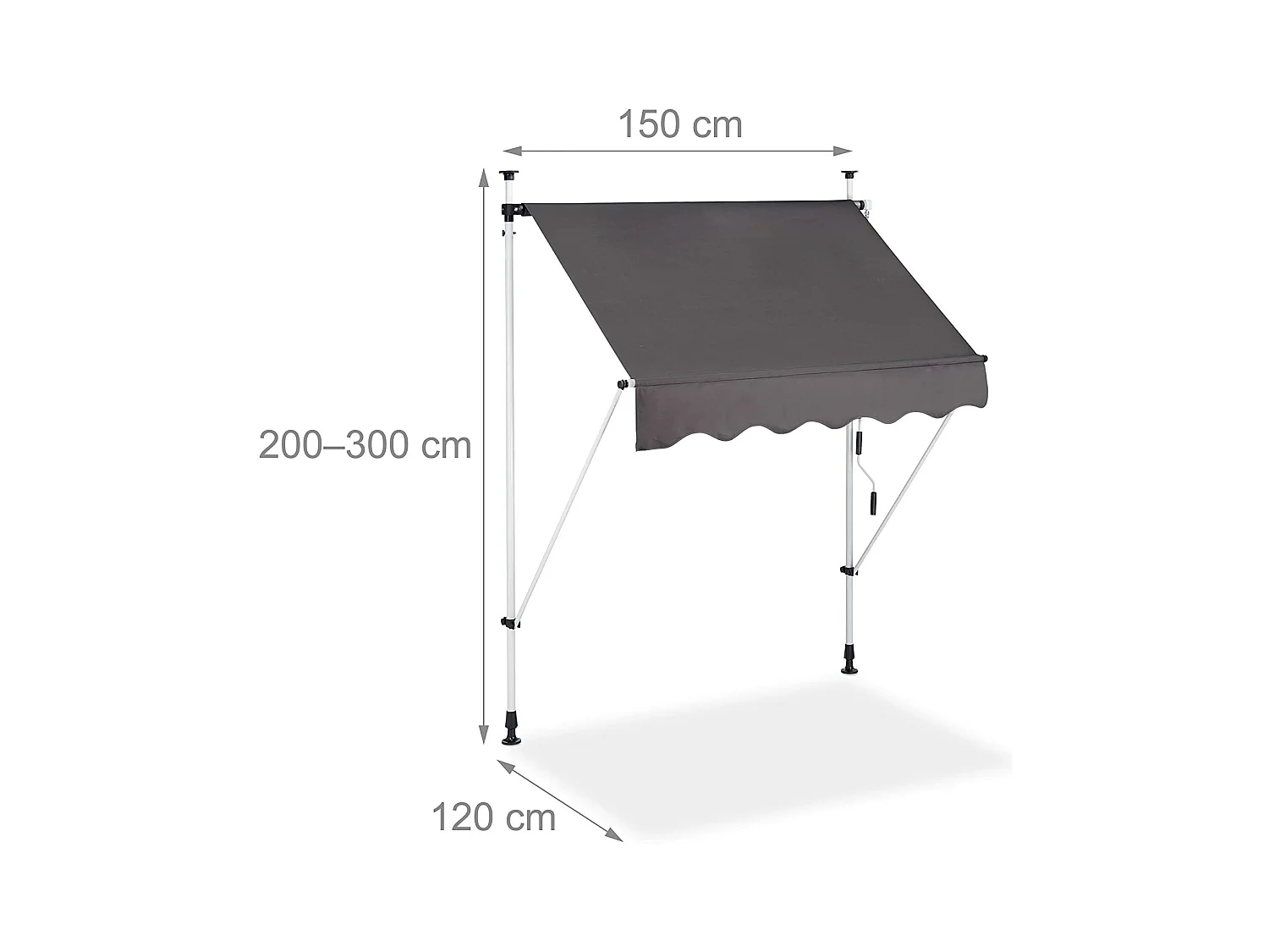 Toldo telescópico de varanda com altura ajustável em aço poliéster resistente aos raios UV 150 x 120 cm cinza 13_0002541_6