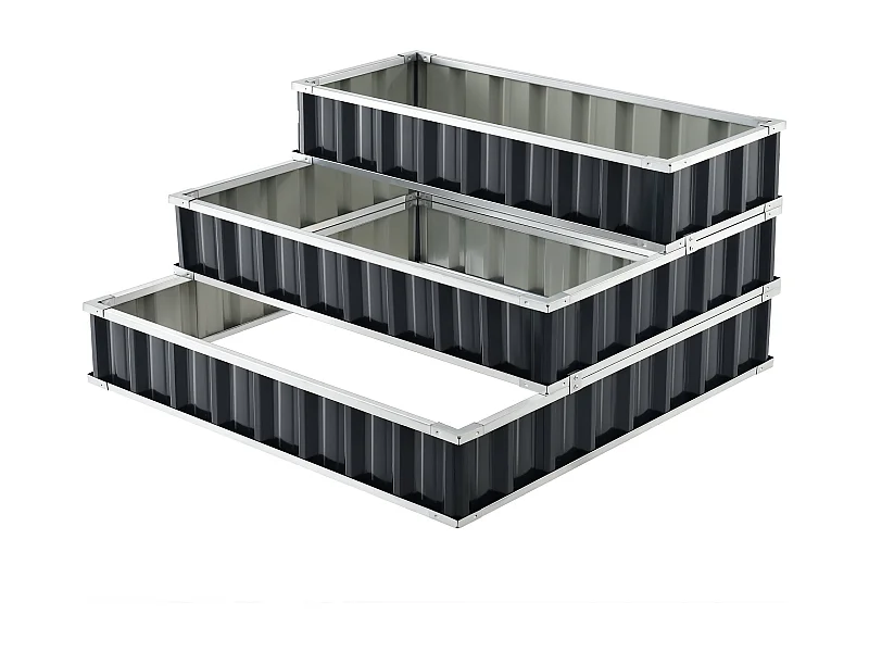 Quadrado de horta com 3 níveis em aço galvanizado 118 x 118 x 60 cm antracite 03_0007198